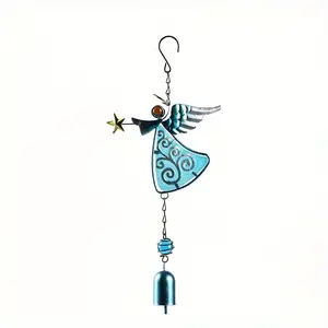 Creative Glass-Painted Angel Shape Wind Chimes with Metal Hanging Bells, Home Decor for Bedroom Bedside, Outdoor Decor for Garden