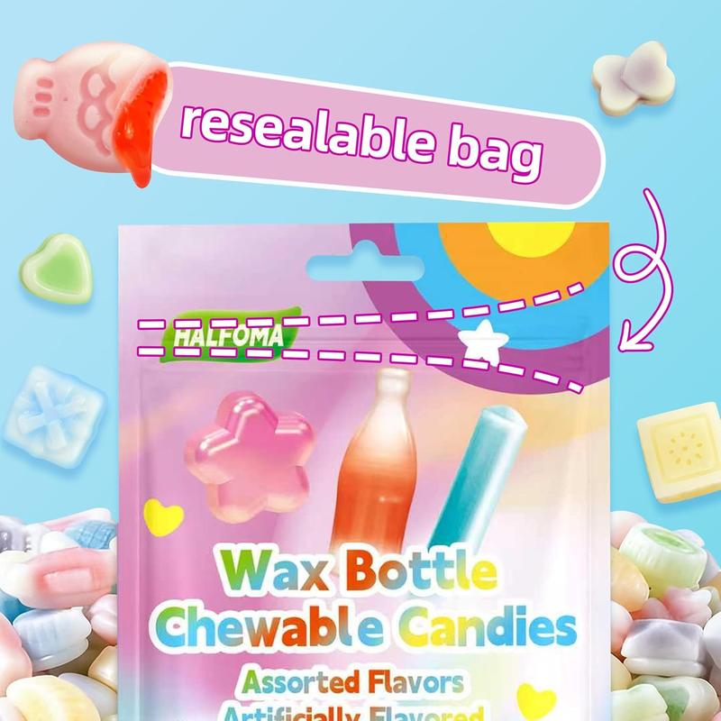 GLEAMETT Wax Bottle Candy - Individually Wrapped Chewy Candies, 9 Flavor Mix, Retro Nostalgic Treat, Novelty Candy for Kids Parties and Goodie Bags,6.3oz
