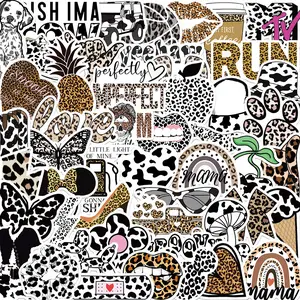 50 pieces of black and white leopard print aesthetic graffiti stickers, waterproof and DIY-friendly decals for decorating guitars, luggage, Graphic Decal