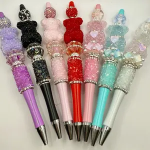 Beautiful Sugar Bear Custom Beadable Pens with Crystal Accents & Colorful Beads for Stylish Writing