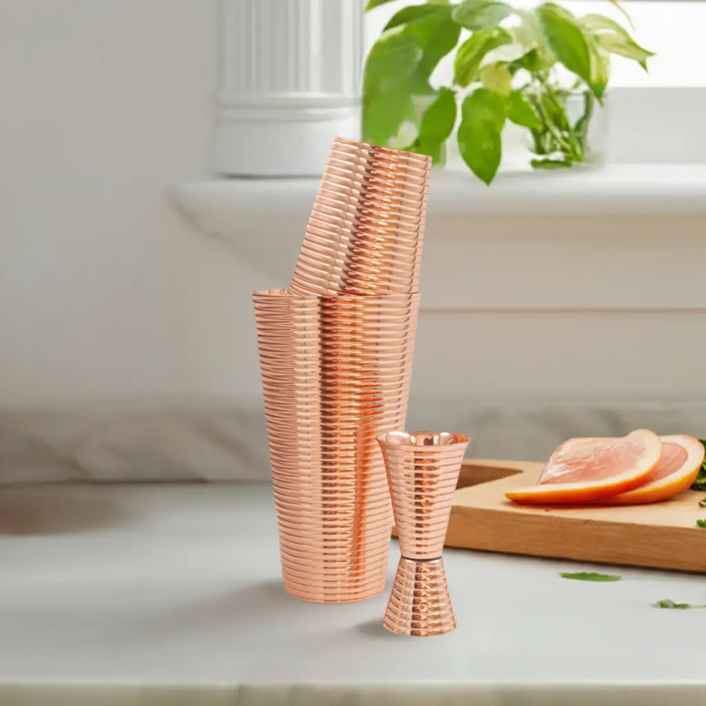 Fluted Copper 3-Piece Cocktail Shaker Set
