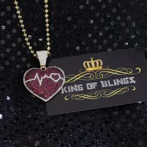 King Of Bling's Black Stone 925 Yellow Sterling Silver HEART BEAT Pendant with11.74ct Cubic Zirconia