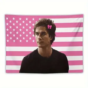 1pc Ian Somerhalder Hanging Ornament with Pink Bow Accent - Vibrant Patriotic Home Decor for Bedroom, Living Room, Dorm, No Electricity Needed, Vintage Style Room Decoration, Stars And Stripes Pattern, Convenient Hanging Design