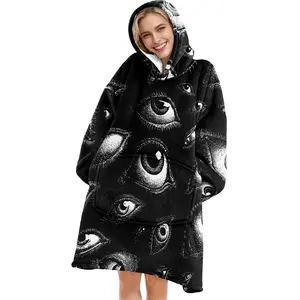 hoodie blanket, Wearable Blanket, Christmas Gift Valentine's Day Halloween Eyeball Print Hooded Blanket Soft Warm Flannel Throw for Sofa Home Leisure Air Conditioning Nap Office Bed Camping Travel, Soft Cozy Blanket, Christmas Gift