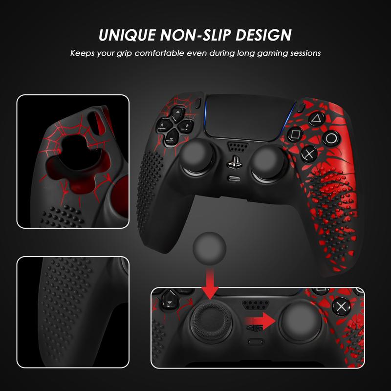 VIDPPLUING Anti-Slip PS5 Controller Skin, Non-Slip Silicone Cover Case with Thumb Grip Gaps, Touch Pad Sticker & Cover Wrap Stickers, Protection ps5 accessories gaming stick 40000 games Protector Wireless Smartphone coolingstation Console Joystick