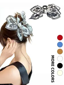 1 piece of ladies' French retro Vintage paisley print layered fabric bow hair clip, French hair clips - large retro hair accessory, stable and fixed high ponytail bun hairstyle, suitable for daily hair accessories