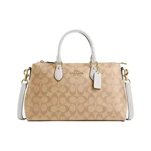 Coach Georgia 34 Classic Monogram Zip-Top Crossbody Bag for Women – Large, Gold and Light Khaki