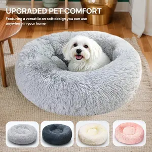 Calming Donut Pet Bed for Medium-Size Dogs, Washable Anti-Slip Round Fluffy Plush Faux Fur Dog and Cat Bed, Shaped Beds