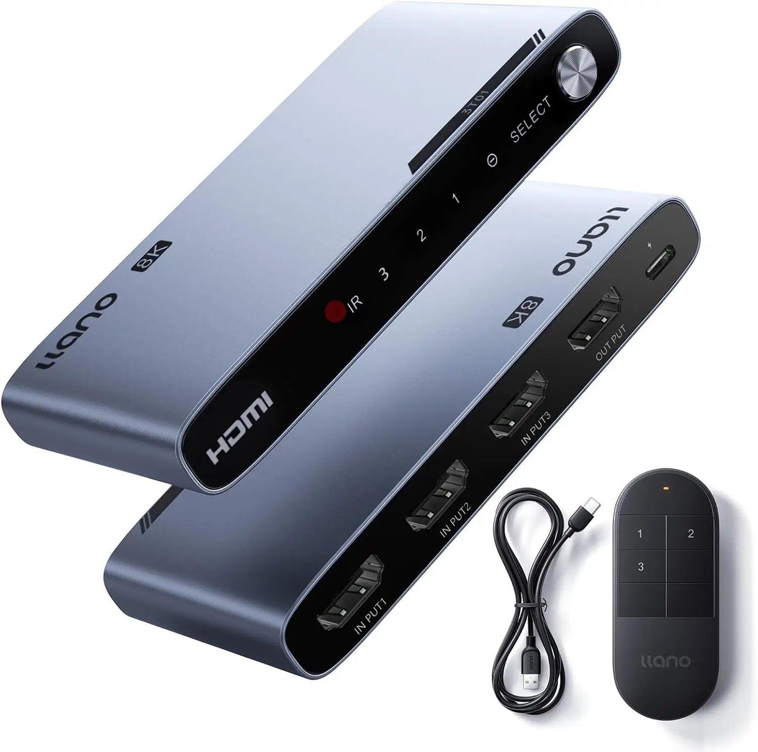 DealsForYouDays llano HDMI 2.1 Switch 3 in 1 Out, 8K@60Hz with Remote, 4K@120Hz/240Hz, VRR, HDR10+, Dolby Atmos, CEC, 48Gbps,HDMI Switcher for PS5, Xbox, Switch, Roku, Fire Stick, Apple TV, Aluminum Alloy Case