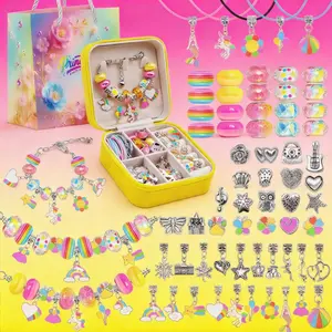 2026New Handmade Jewelry & Accessories 68Pcs Charm Bracelet for Women Making Kit with Jewelry Box Rainbow Colorful Beading & Jewelry Making Supplies Kit Birthday Art Crafts Gift Valentines Jewelry Gifts Set for Girlfriend