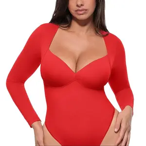 SHAPELLX Effortless Elegance Pentagon Neckline Shaper Long Sleeve Seamless Bodysuit