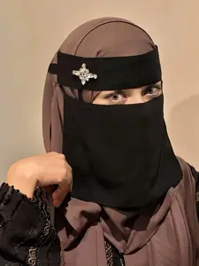 Women's Fashion Rhinestone Niqab, Breathable Lace-Up Headscarf, Sun Protection Hijab, Multifunctional Muslim Turban, Ideal for Daily Outings