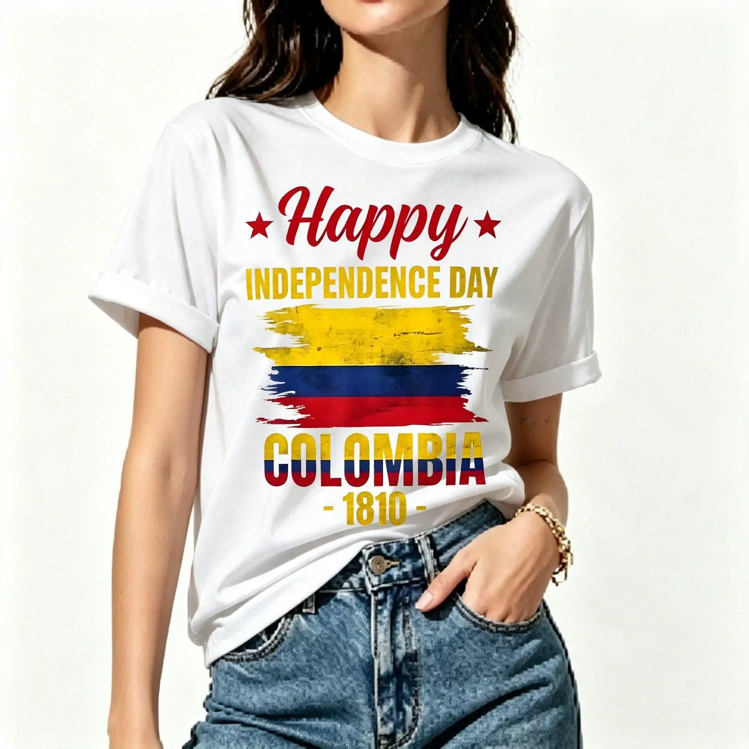 Womens Short Sleeves Sport T Shirt Happy Independence Day Colombia 1810 Proud Colombian Celebration Graphic Tee Athletic Casual Fit Tops Womenswear