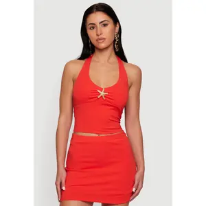 Almost Famous Metallic Starfish Detail Halter Top