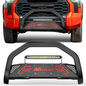 Nilight Bull Bar with Light fits Toyota Tundra 2007 2008 2009 2010 2011 2012 2013 2014 2015 2016 2017 2018 2019 2020 2021 Front Bumper Grille Brush Push Guard with Skid Plate Licence Hole Black
