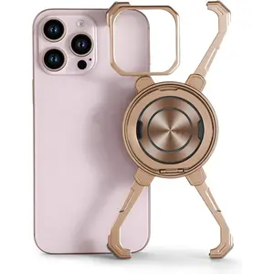 X Case for iPhone 16 Pro Max 6.9", with Kickstand 360 °   Rotatable Magnetic Stand, Frameless Slim Shockproof Protective Metal Bumper Phone Case, Desert Titanium