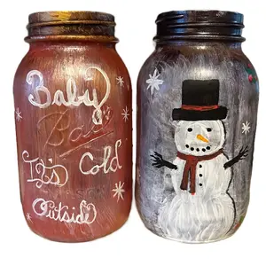 Winter Mason Jar Centerpiece - Personalized with Flowers - Custom Order Available - Festive Design - "Brry Cold Outside" Text