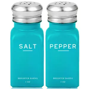 Teal Salt and Pepper Shakers Set by Brighter Barns - Turquoise Kitchen Decor, Teal Kitchen Accessories, Teal Decor, Teal Kitchen Decor - Modern Farmhouse Kitchen Counter Decor for Home, Airbnb (Teal)
