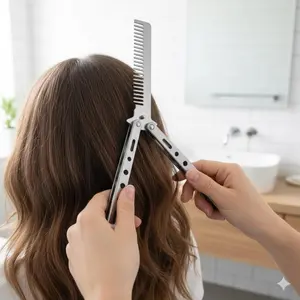 Foldable Stainless Steel Hairdressing Training Comb, Anti-Static Anti-Pull Styling Comb, Hair Care Comb, Professional Barber Training Kit, Portable Foldable Design with Safe Rounded Edges, Slip-Resistant & Rustproof Durable Grooming Tool for Hairdressers.