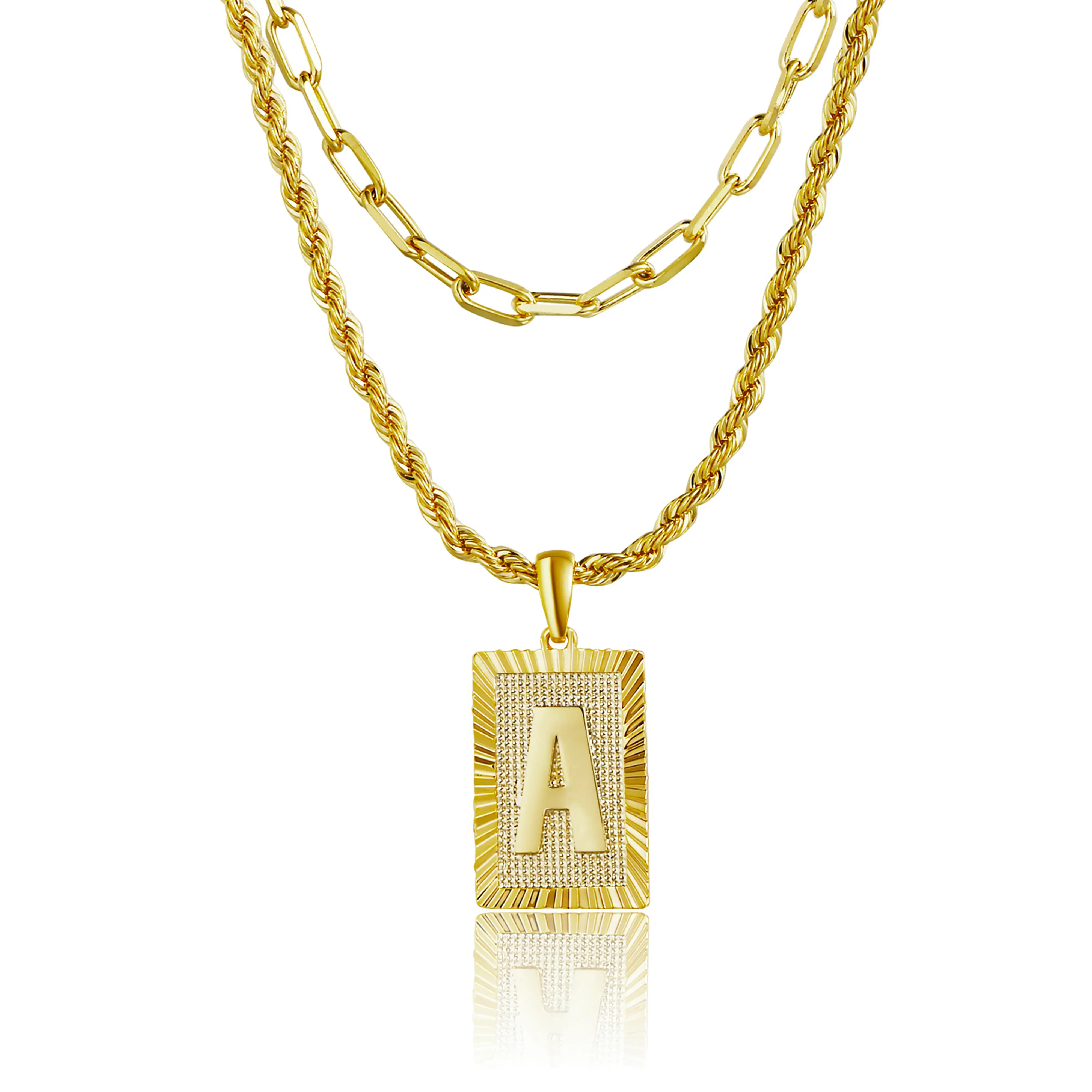 Tasiso 14K Gold Layered Initial Pendant Necklace Chunky Gold Belcher Chain Safety Pin Necklace for Women A-Z Alphabet Chain Accessories Gift Waterproof Hypoallergenic Eco Friendly Packaging