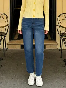 Muslim Style Women's Deep Blue Slim Fit Straight Leg Pants, Casual Comfortable Elastic Fabric, All Seasons Wear, Perfect for Dating