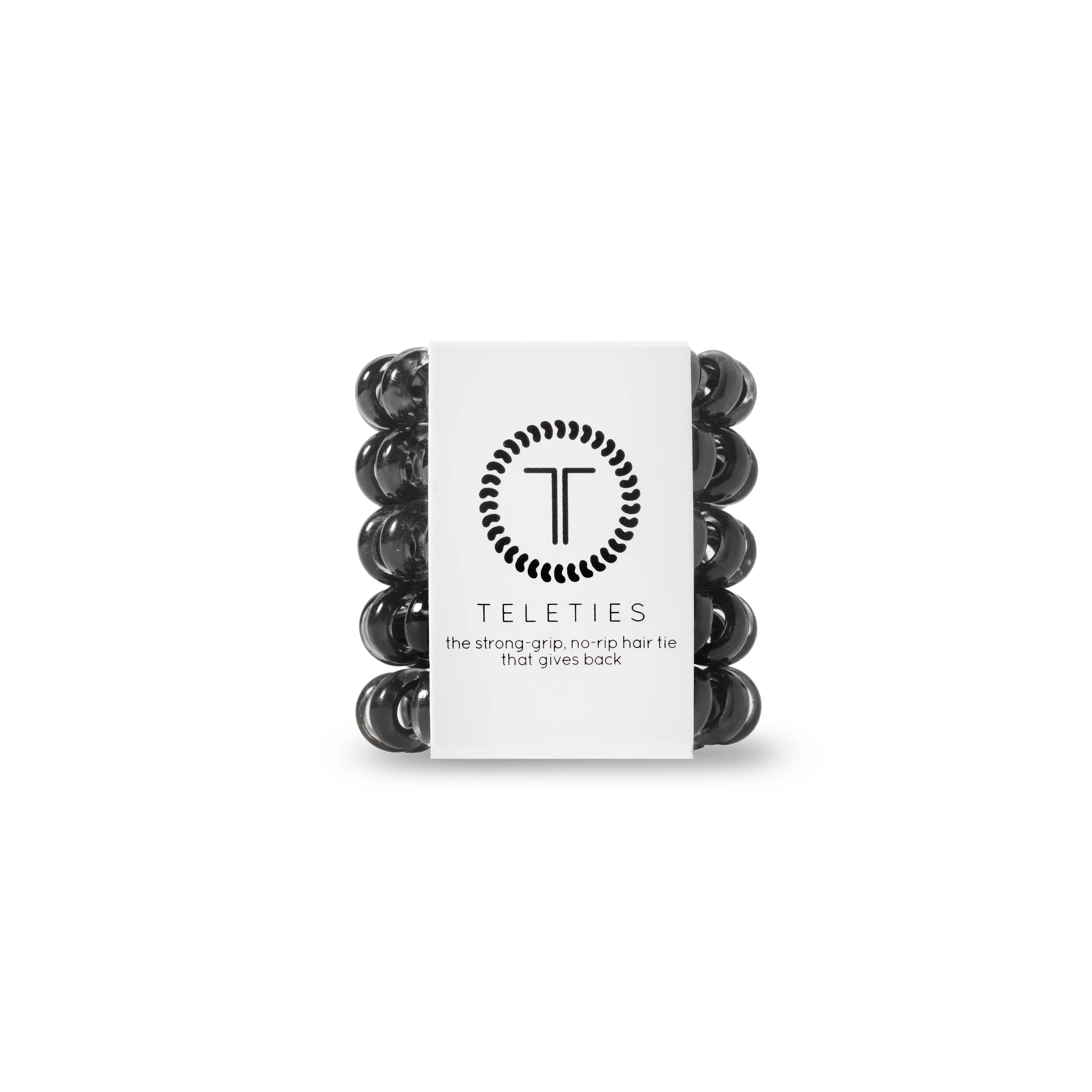 TELETIES - Jet Black - Tiny Hair Tie - Strong Grip - Pack of Five