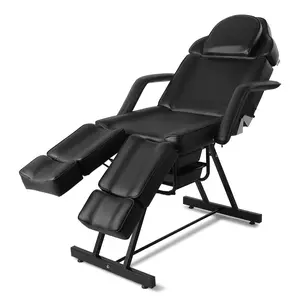 Massage Bed with Split Footrests Black Facial & Eyelash Treatment Table for Professional Use