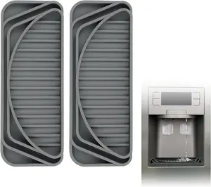 Refrigerator Drip Catcher for Water Tray 2-Pack, Cuttable Non-Slip Silicone Water Dispenser Pan, Large Capacity, Easy to Clean, Fits Most Fridge Brands