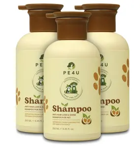 PE4U SET 3 Natural Anti-Shedding & Coat-Softening Pet Shampoo, Gentle Anti Shedding Shampoo for Dogs & Cats, Reduces Shedding, Softens Fur - 8.45 Fl Oz Dog Shampoo for Shedding - Deshedding Dog Shampoo