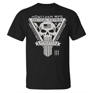 Howitzer MFG Tactical Patriot Shirt Patriotic Skull Graphic Tactical Athletics Tee Defender of Freedom Military Gym Shirt Veteran 2A Support T-Shirt USA Flag Fitness Tee for Men