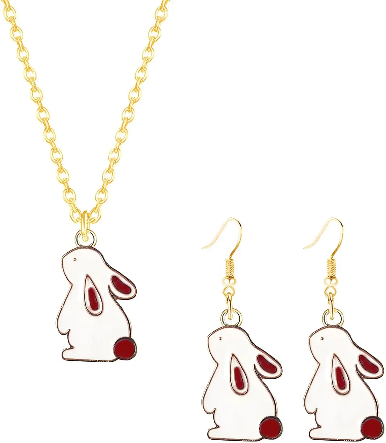 Easter Bunny Earring And Necklaces Set for Women Cute Rabbit Pendant Necklaces Funny Holiday Easter Earrings Festival jewelry Gift