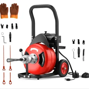 Garvee 75Ft Drain Cleaning Machine, 450w Portable Drain Auger with Wheels, 1/2" Auto-Feed Drain Snake with 4 Cutters, Electric Sewer Auger for Sink, Toilet, Floor Drain