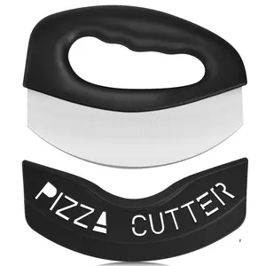 Heavy Duty Stainless Steel Pizza Cutter with Cover, Super Sharp Blade Pizza Knife Pizza Cutter Rocker, Perfect Kitchen Gadgets for Pizza Cutting Home Essentials (Black)