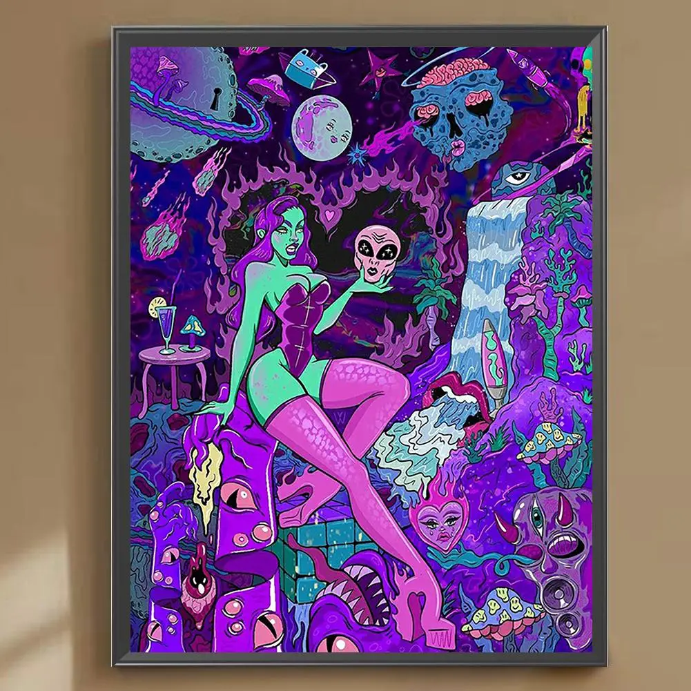 Demon Girl 5D Diamond Arts Colorful Painting Kit without Frame, Devil Women DIY Painting by Numbers Kit, Art Crafts Wall Decor Prints for Home & Offic