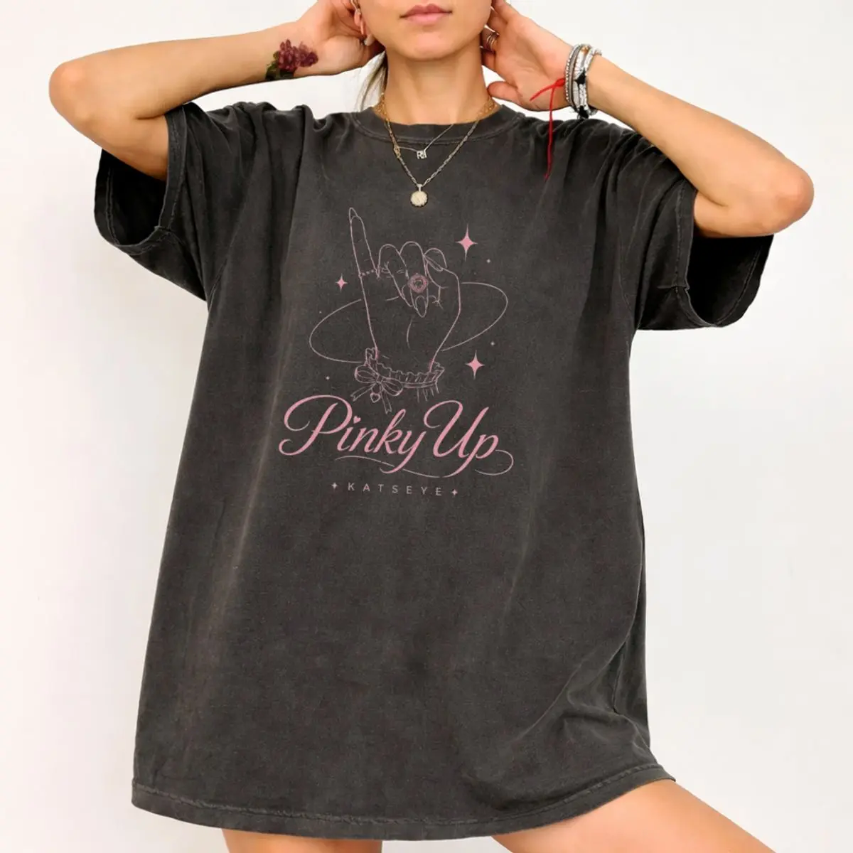 Comfort Colors Pinky Up Katseyee Vintage T Shirt, Kpop Inspired Global Band Shirt, Katseyee Pinky Up Concert Merch Tee, Katz Soft Is Strong Apparel , Unisex Fitted Short Sleeve Tee, Classic Streetwear