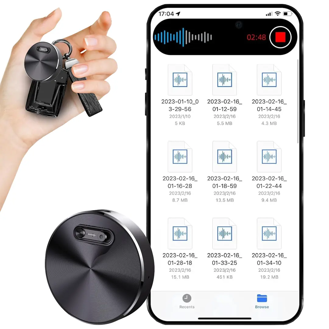 Magnetic Voice Recorder-One-Touch Recording,Long Battery,HD Noise Reduction,Large Storage,Slim and lightweight,Include OTG adapter,Lanyard, headphones