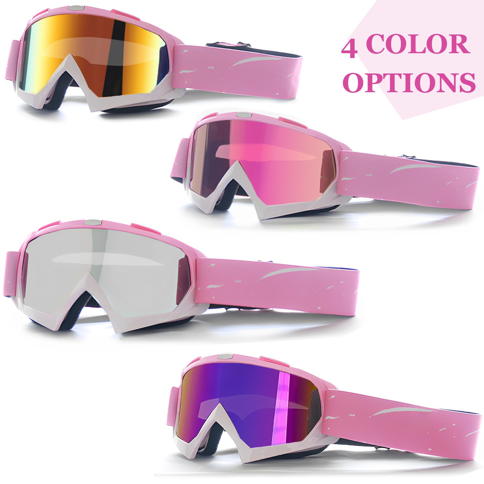 Pink Aesthetic Ski Goggles, UV Protection Anti-Fog Snowboard Goggles, Wide View Motocross Goggles For Women Teenagers Adult