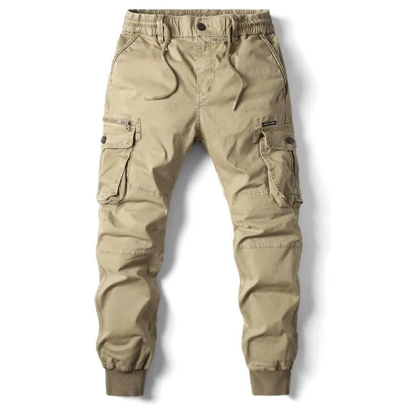 Men's Casual Cotton Cargo Pants, Plain Tactical Jogger Trousers with Multi-Pockets for Work Wear, Regular Sizes