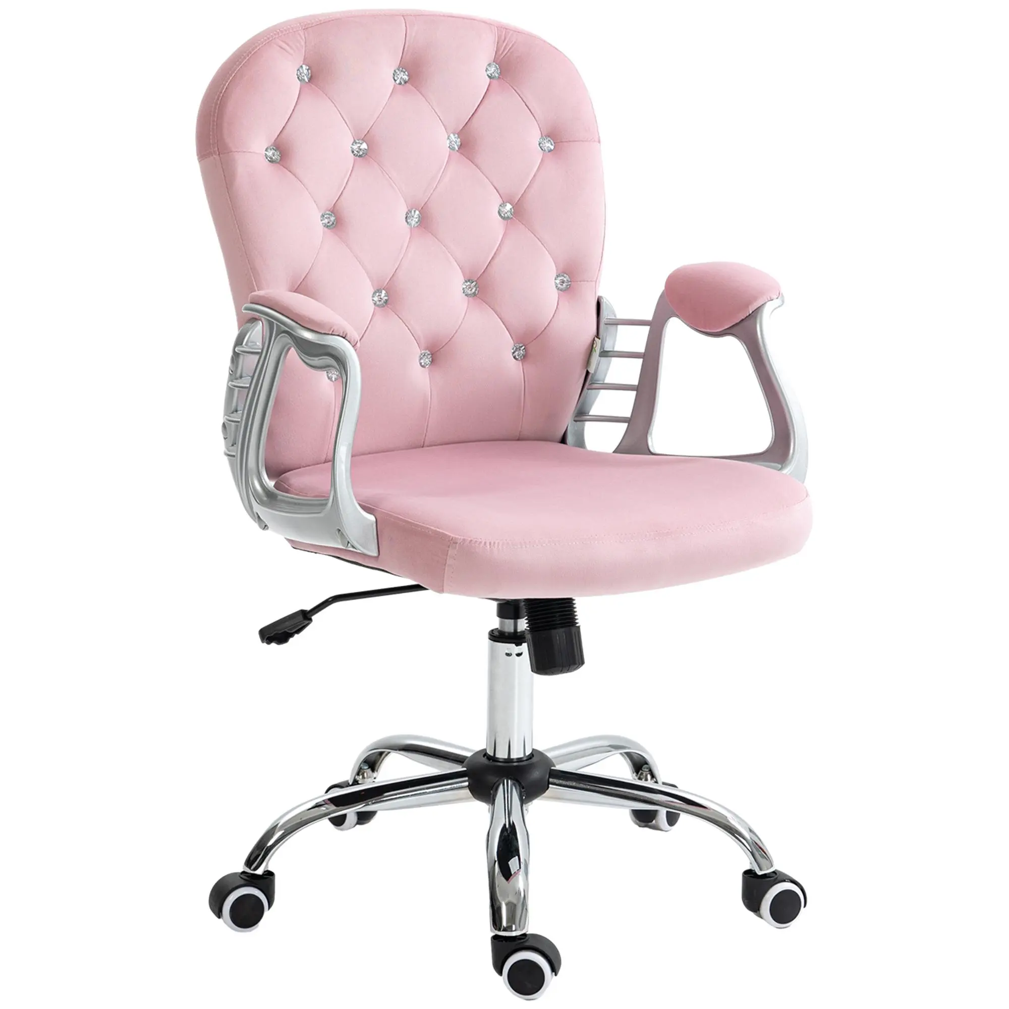 Vinsetto Velvet Home Office Chair, Button Tufted Desk Chair with Padded Armrests, Adjustable Height and Swivel Wheels