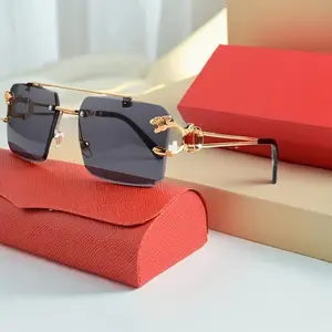 Vintage Luxury Golden Fahsion Glasses Cool Tiger Stand Women's Frameless Black For Men And Women Outdoor Travel Anti Glare Glasses005