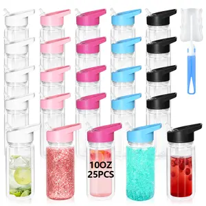HILAKE 25-Pack 10oz Double-Walled Clear Plastic Cups with Colorful Lids & Straws - Water Bottle for Ice Cold Drinks, Winter Parties, Hot Chocolate, New Year Celebrations & Christmas Gifts | Perfect for Office Events, Family Reunions, School Activities