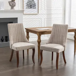 Elegant Rayon Flocked Linen Dining Chairs with Curved Wood Legs, Set of 2 - plush Fabric Upholstery and Ergonomic Support for Kitchen & Dining Room
