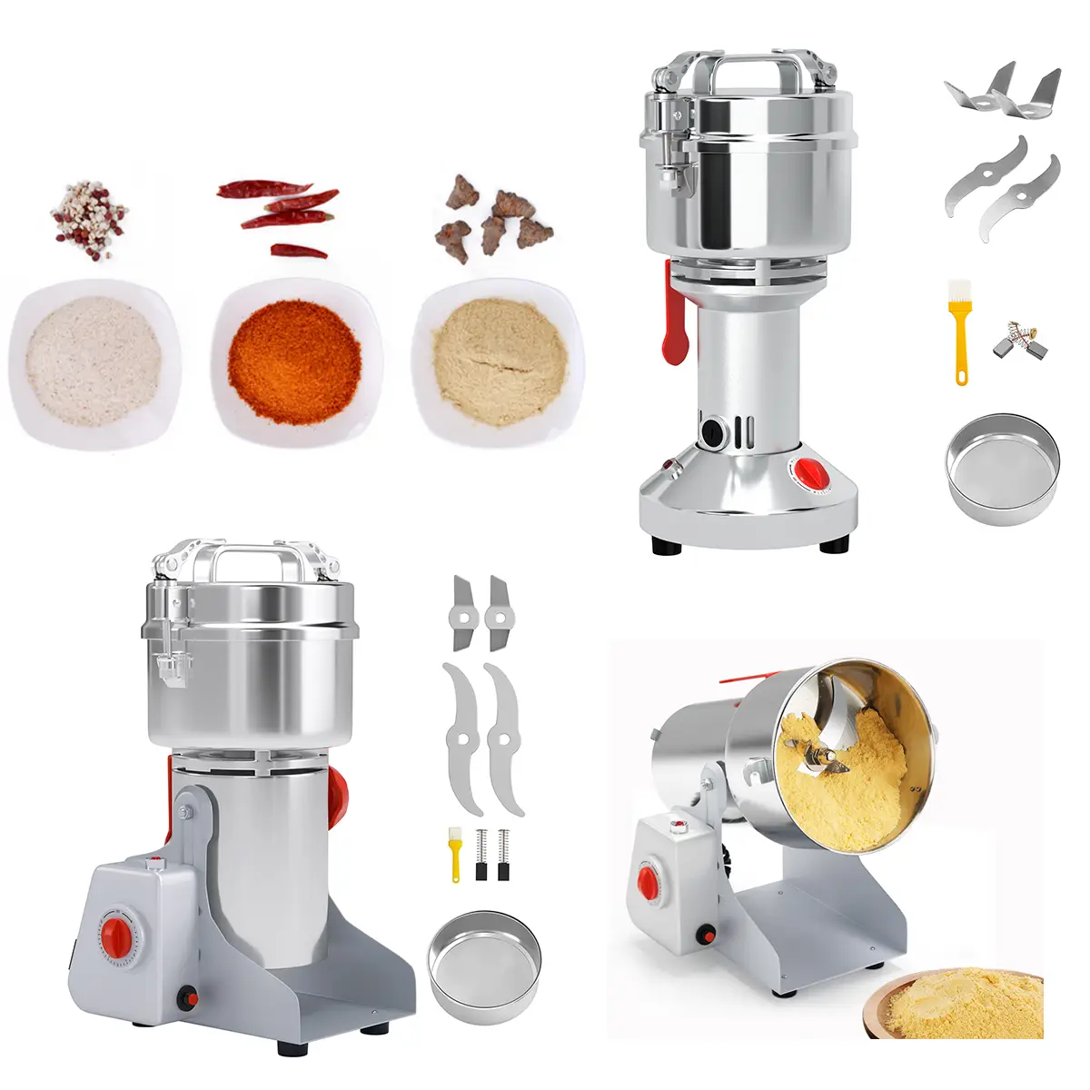 Areyourshop Household 700g 2400w Electric Grain Mill Grinder Mill Cereal Machine for Flour Wheat Grind Coffee Beans, Stainless Steel