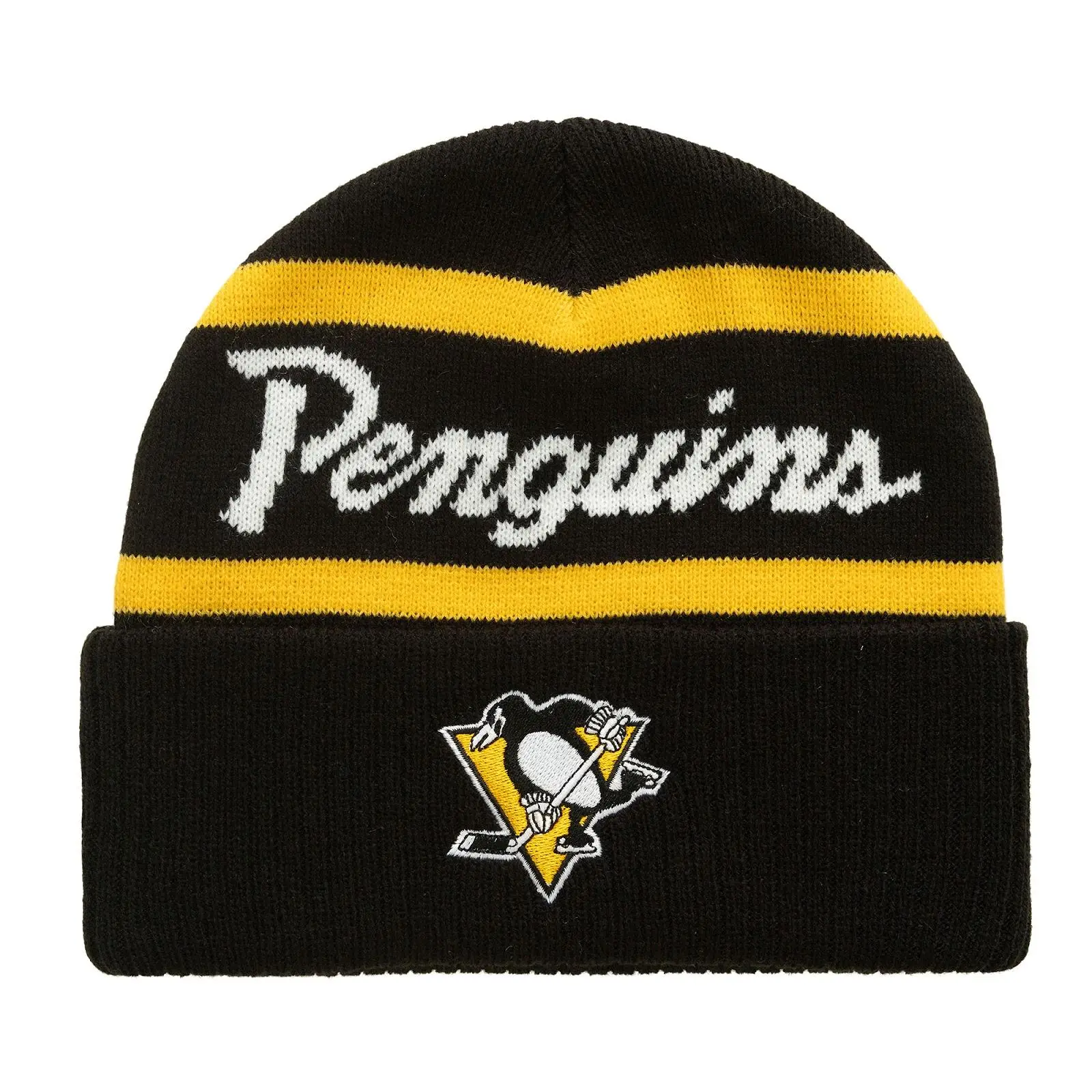 Pittsburgh Penguins Black Head Coach Cuffed Knit Hat NHL Throwback Cap Adjustable Fan Gear Mitchell & Ness