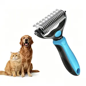Pet Dematting Undercoat Rake for Long Haired Dogs Cats, Double Sided Deshedding Brush, Pain Free Tangle Remover to Reduce Shedding & Mats, Pet Grooming Tool N2