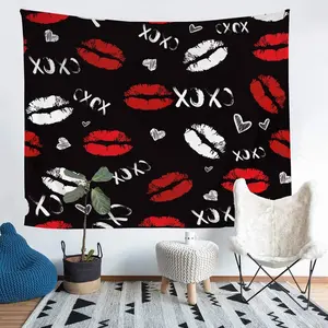 Feelyou Large Soft Wall Tapestry - Feminine Red Lips, White Lipstick, Sexy Kiss Print, 59inW x 82inL Lightweight Home Textile, Machine Washable Room Home Decor Item, Feminine Tapestries, Girly Tapestries