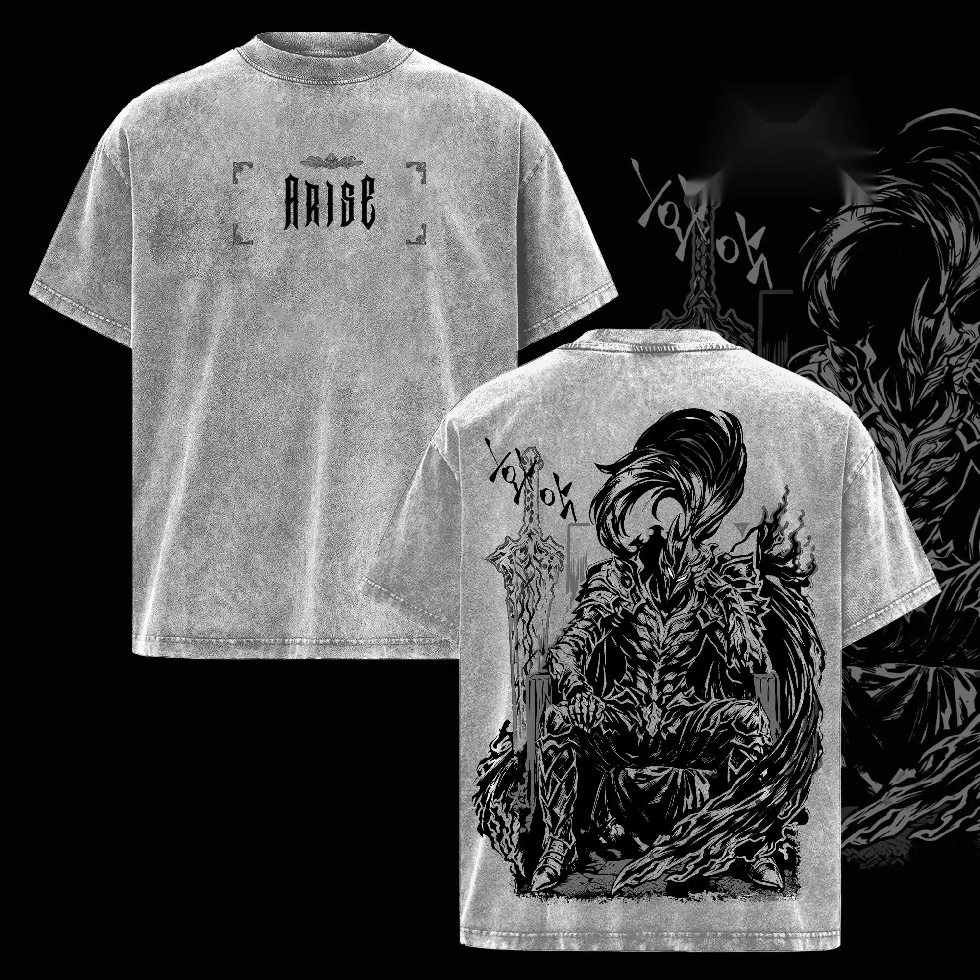 Fullmetal Alchemist Tops, Edward Elric Double Sided Graphic Tee, Vintage Washed Heavyweight Cotton Fabric, Oversized Relaxed Fit Shortsleeve Casual Streetwear, Round Neck