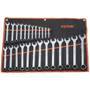 VEVOR Combination Wrench Set, 25-Piece Open End Wrench Set with Roll-up Pouch, Carbon Steel Wrench Set Metric 6 mm to 32 mm, Ideal for General Household, Garage, Workshop, Auto Repairs, Emergency