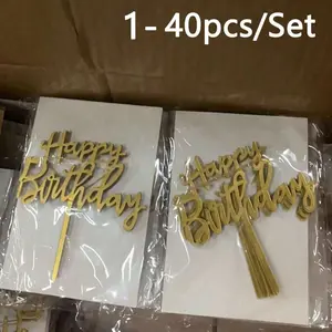 10/20pcs Happy Birthday Acrylic Cake Topper, Party Decor Supplies, Ornaments, Letter Graphic Cake Top Decoration Mirror Golden Acrylic Durable Multifunctional Cake Decor Topper, For Birthday Party Decoration Ideas, Perfect Keepsake
