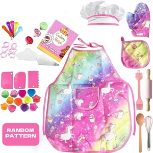Unicorn Kids Cooking and Baking Sets, Cute Girls Baking Toy Set, Apron Gloves Chef Hat Role Play Costume, Perfect Halloween Christmas Birthday Gift for girls Aged 3+, Pretend Cooking Set, Play Kitchen Accessories